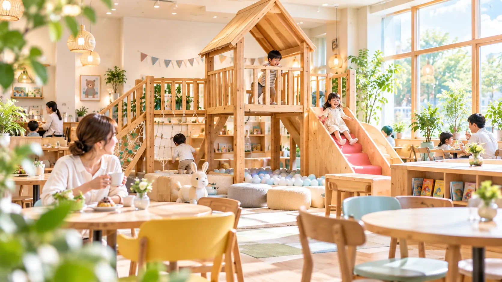 自然光が入る親子カフェのプレイルーム