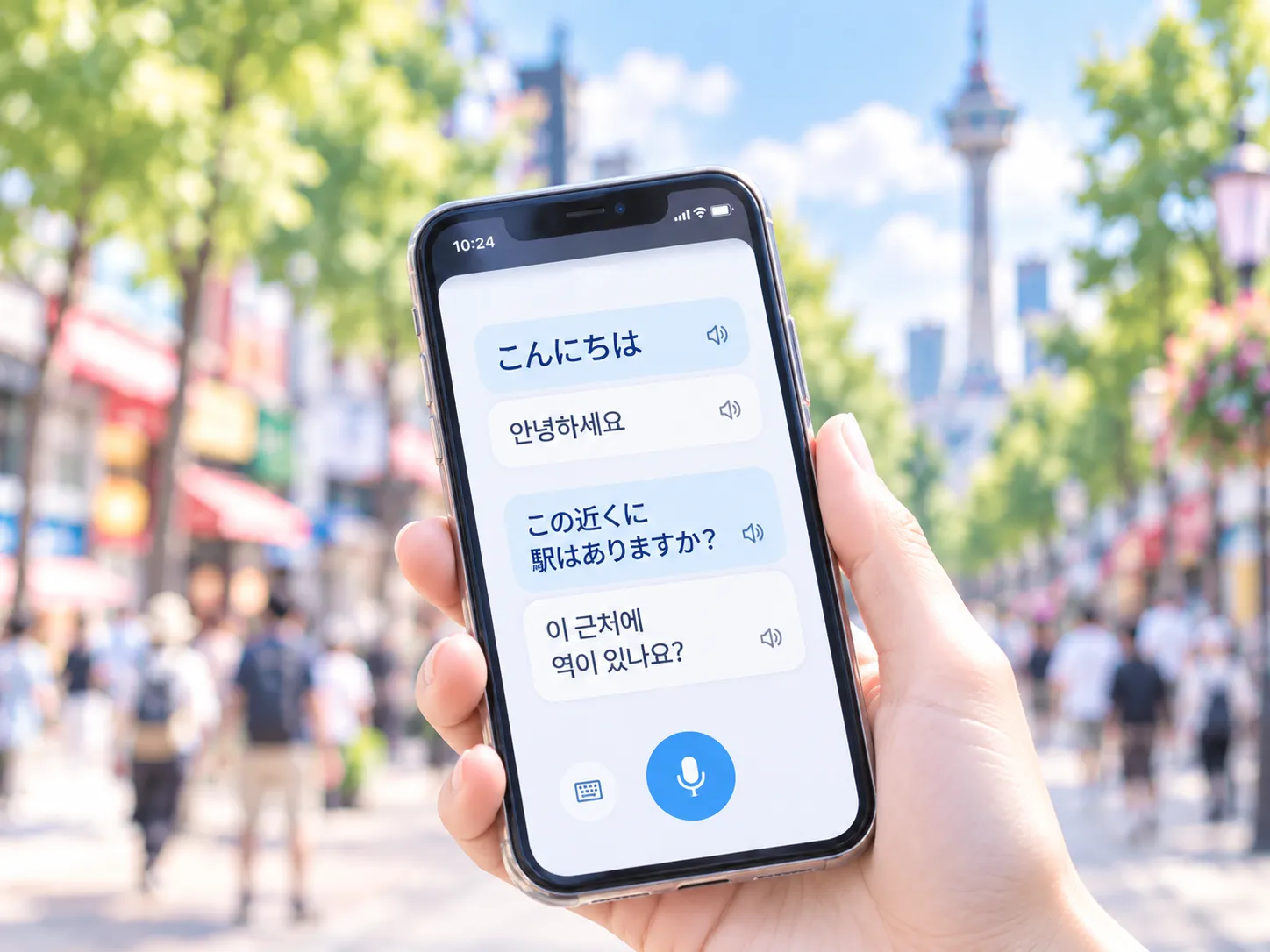 韓国語のあいさつを表示した翻訳アプリ