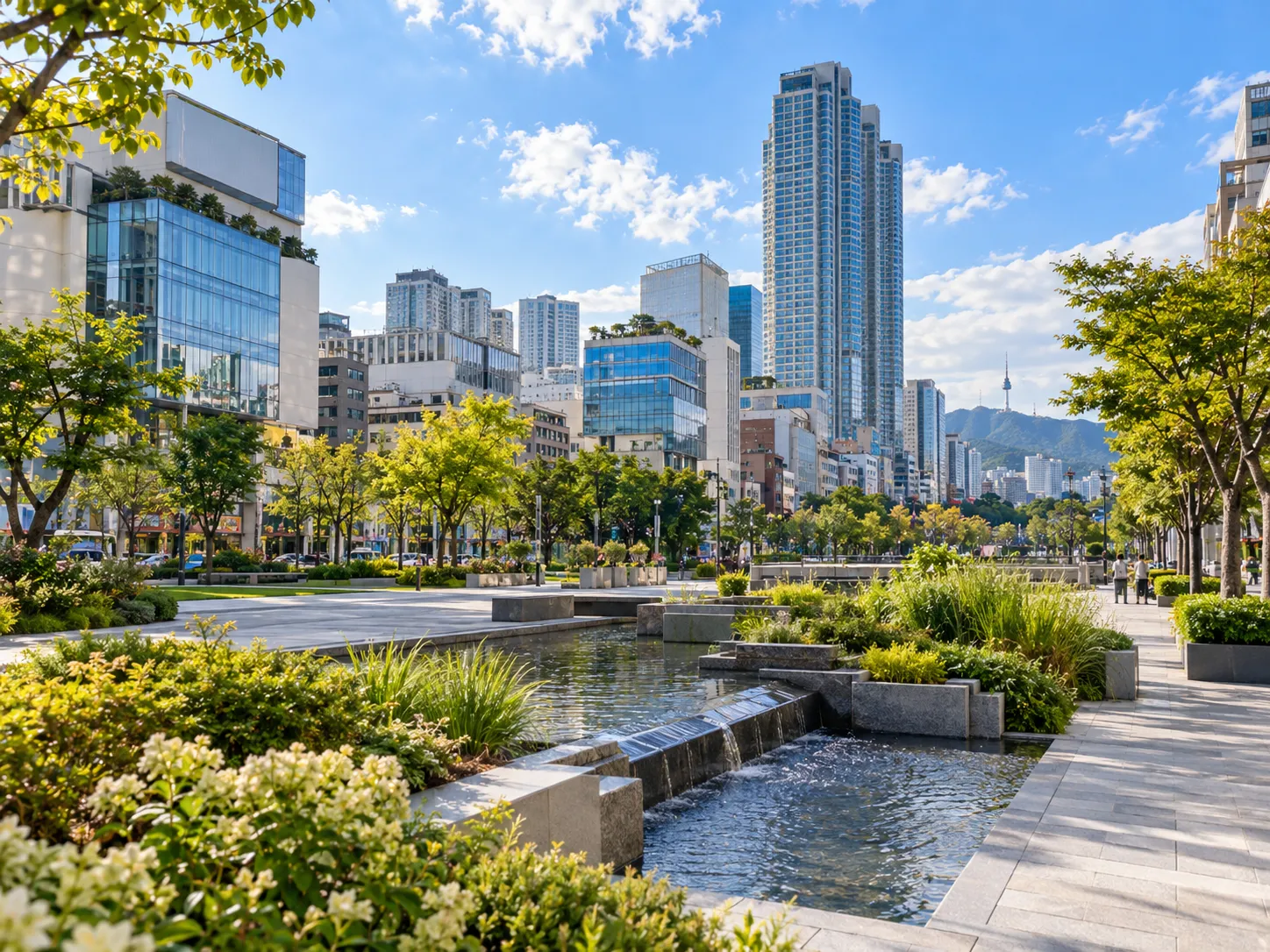 緑豊かな半月堂周辺の都市景観